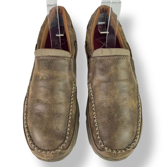 Twisted X Slip On Driving Moc Loafer Casual Bomber Brown Tan Leather Men’s 9 M - Picture 3 of 14